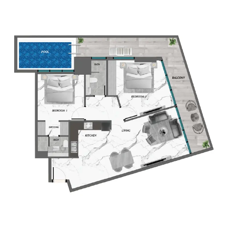 2 bedroom + pool