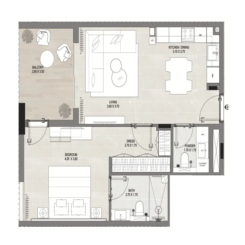 1 bedroom floor plan