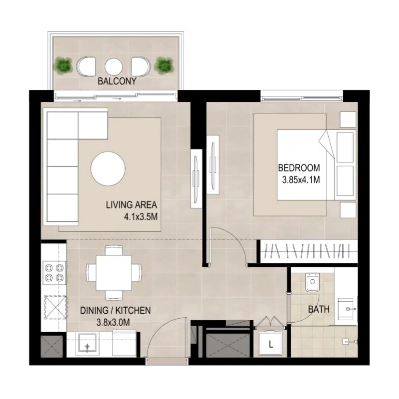 1 bedroom floor plan
