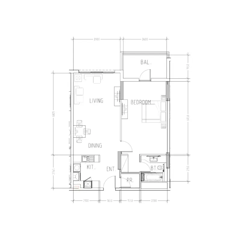 1 bedroom floor plan