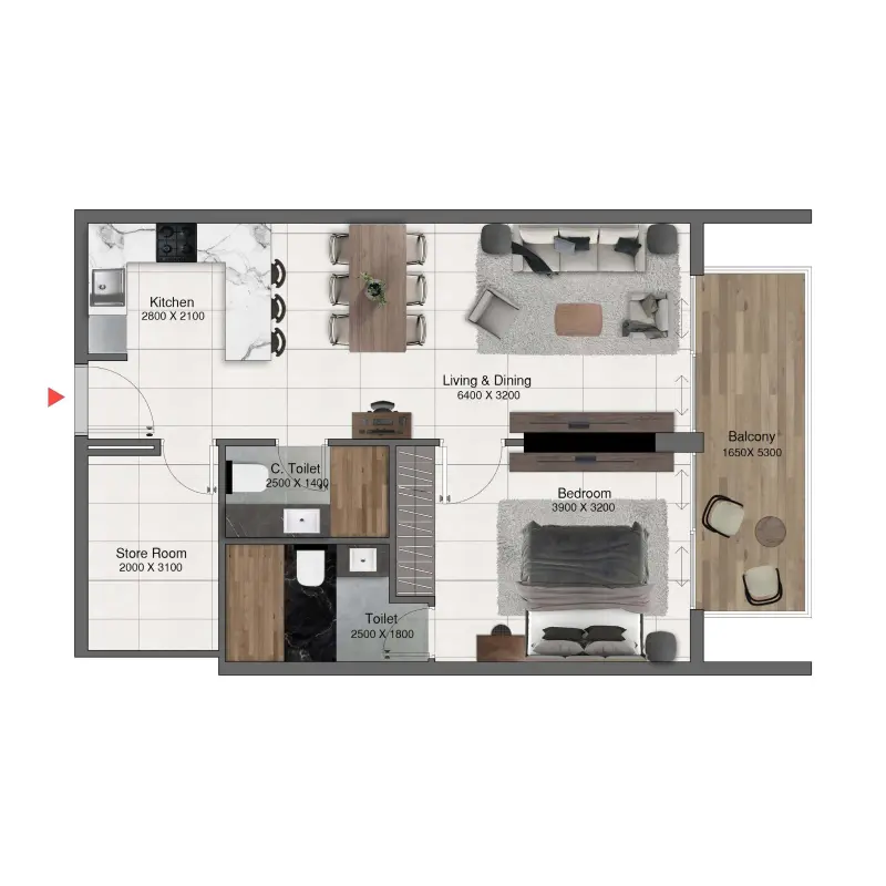 1 bedroom floor plan