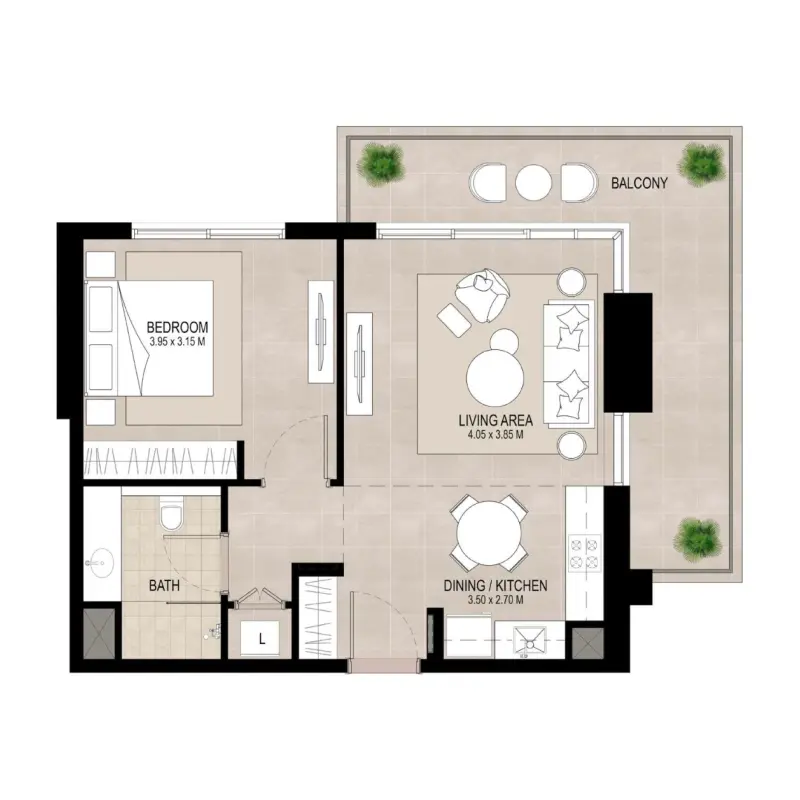 1 bedroom floor plan
