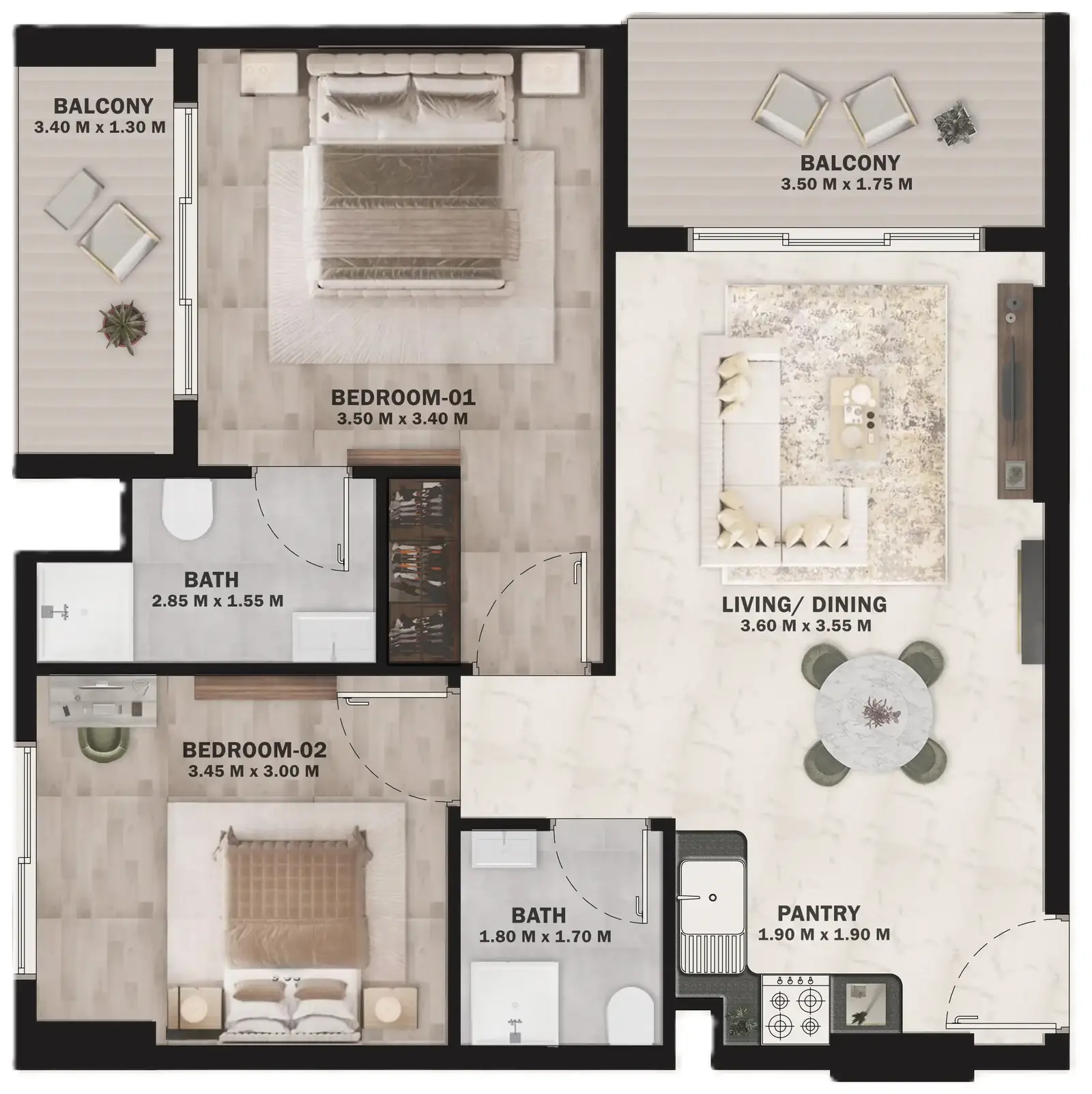 2 Bedrooms apartments - VOI Residence