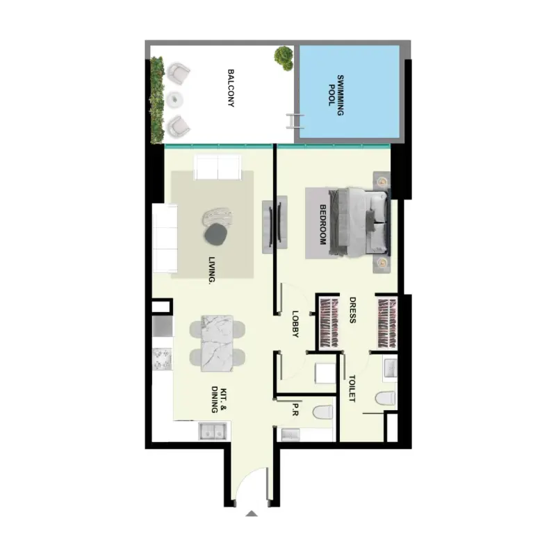 1 bedroom + pool