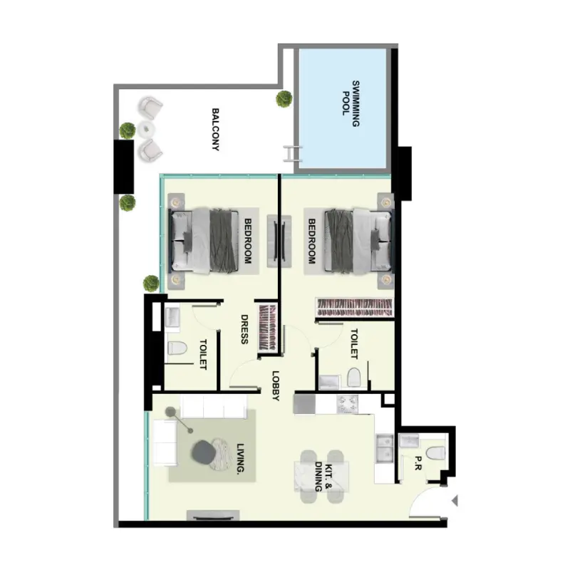 2 bedroom + pool