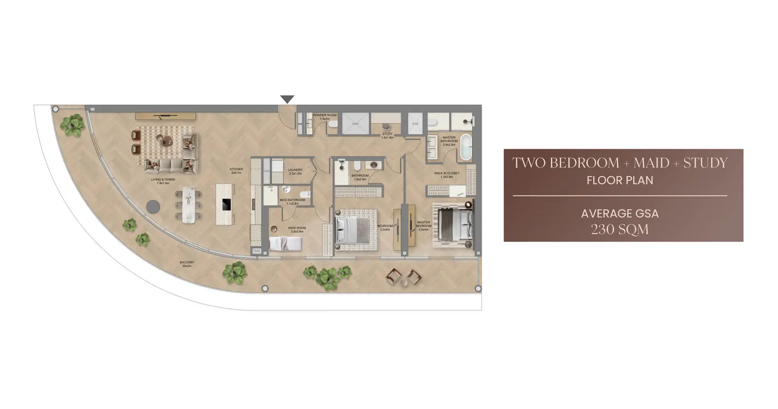Two Bedroom + Maid  + Study