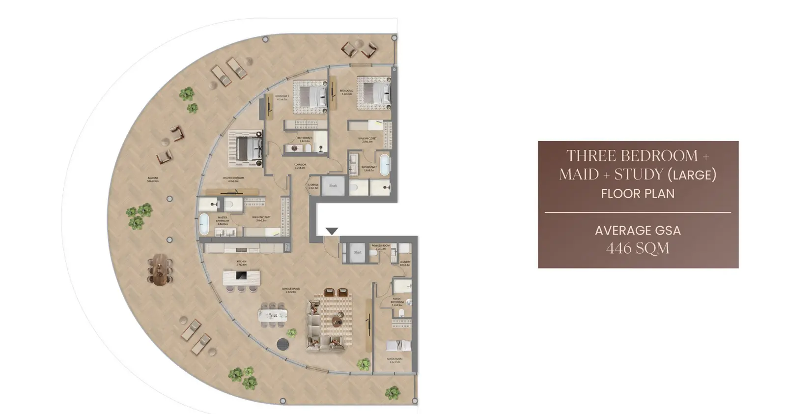 Three Bedroom Large + Study + Maid