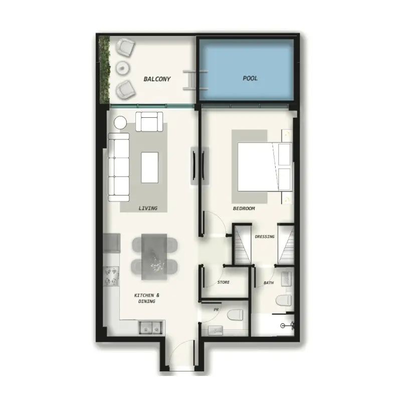 1 bedroom + pool
