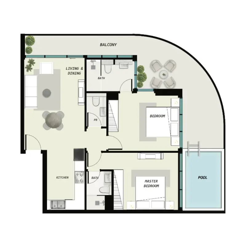 2 bedroom + pool