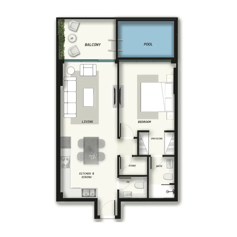 1 bedroom + pool