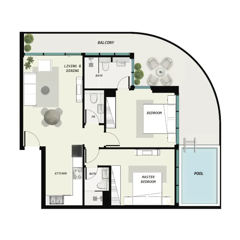 2 bedroom + pool