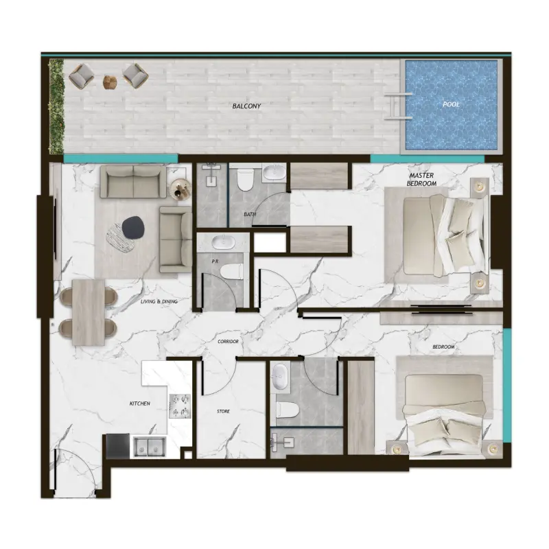2 bedroom + pool