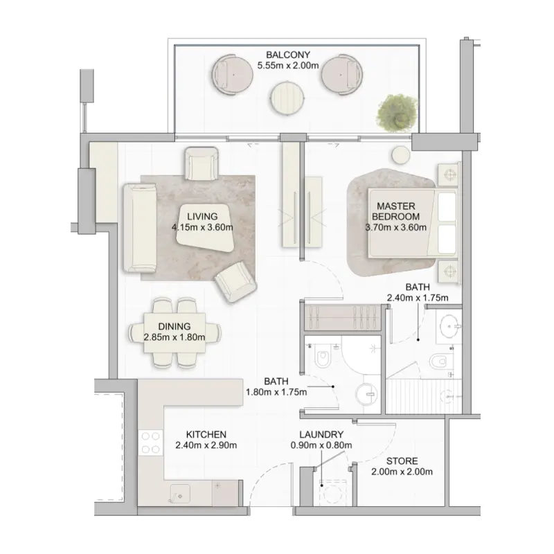 1 bedroom floor plan