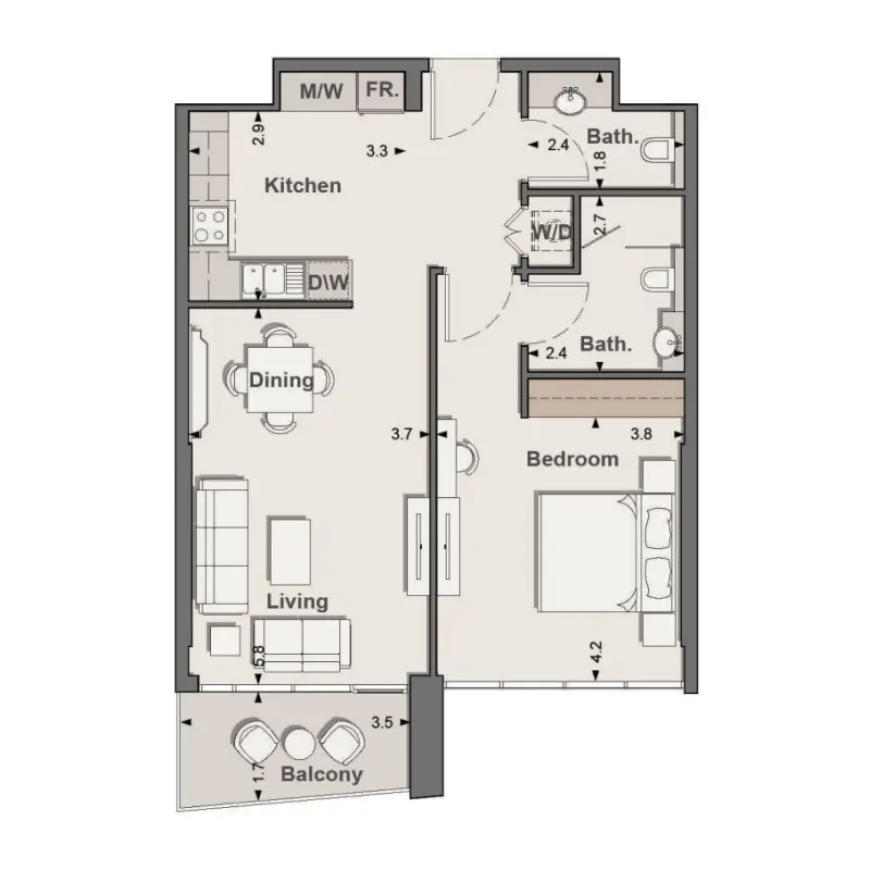 1 bedroom floor plan