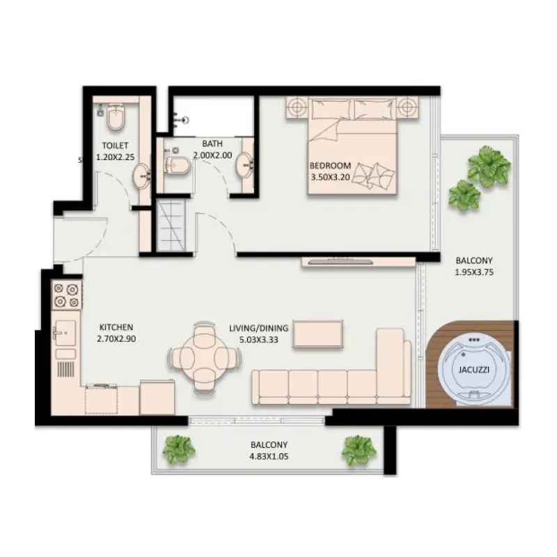 1 bedroom floor plan
