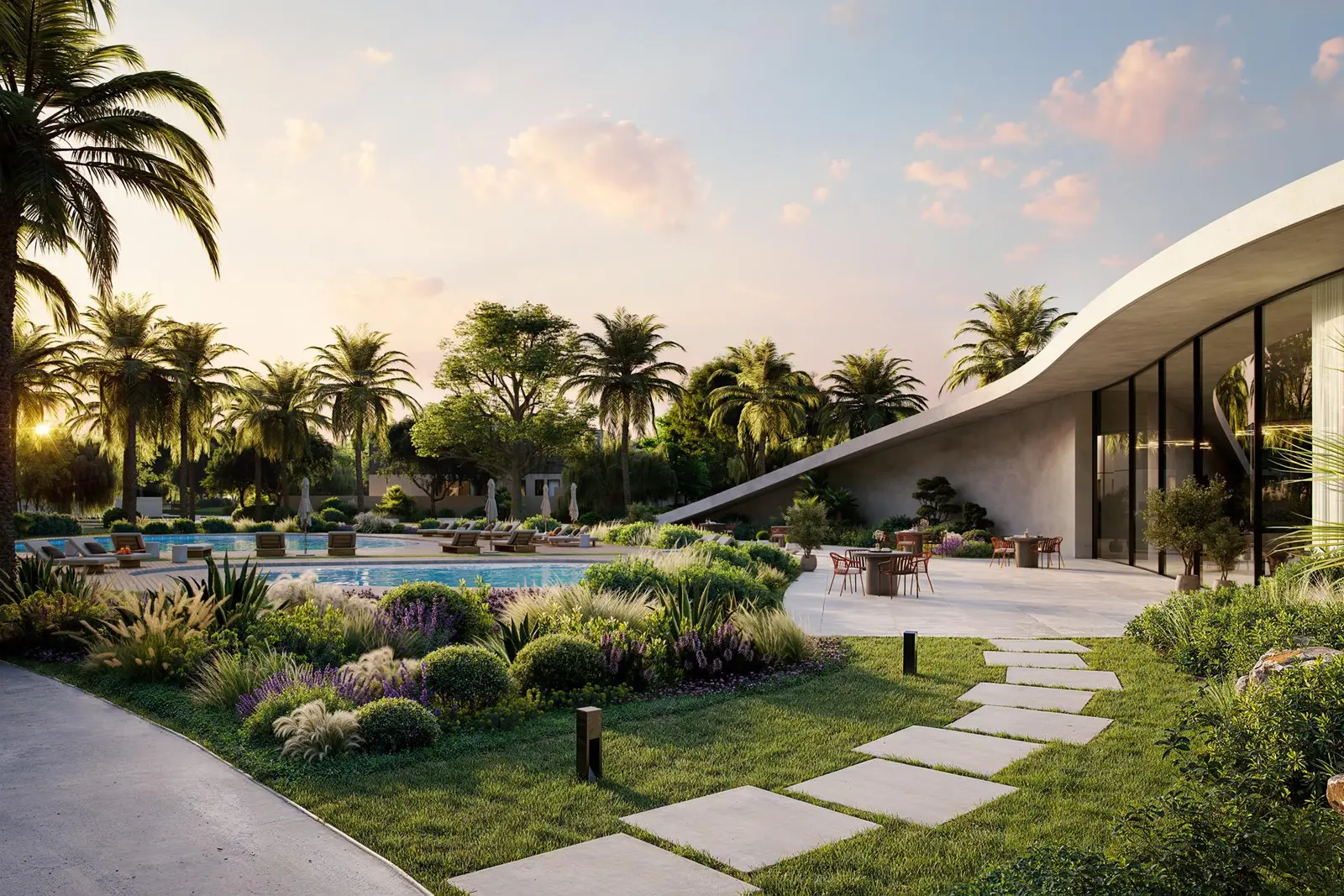 Aria Parak wellness area in Fay Gardens Fay Hills Abu Dhabi showcasing yoga pavilions and calming sensory gardens..jpg