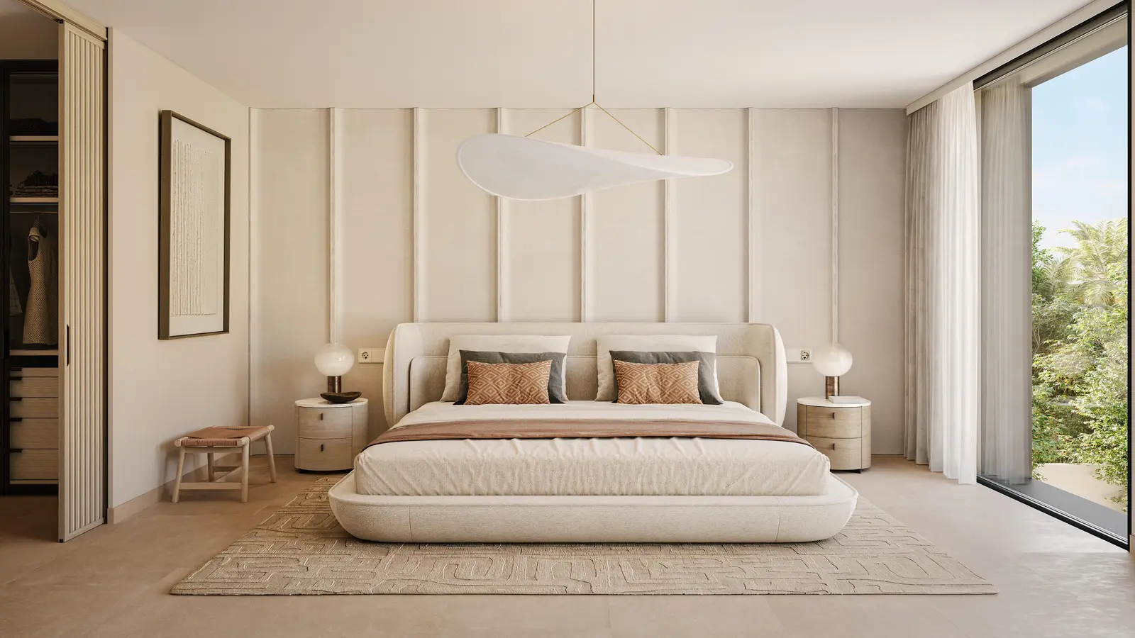 Contemporary bedroom interior at Fay Gardens Fay Hills Masdar City highlighting comfort, privacy, and refined residential design..jpg