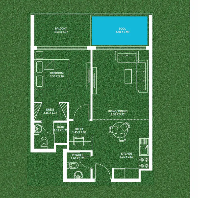 1 bedroom + pool