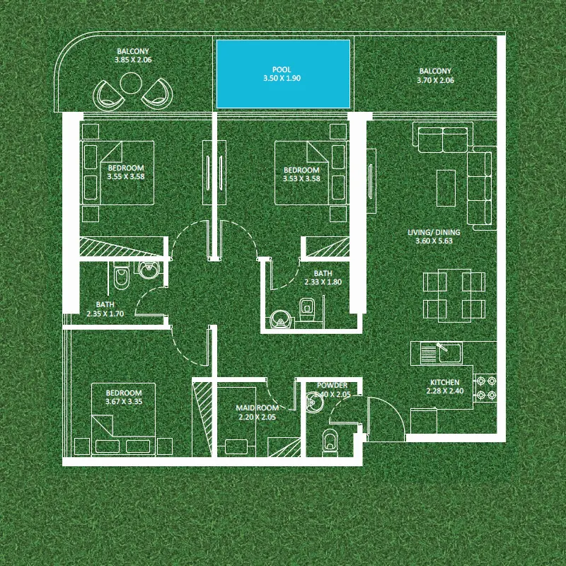 3 bedroom + pool