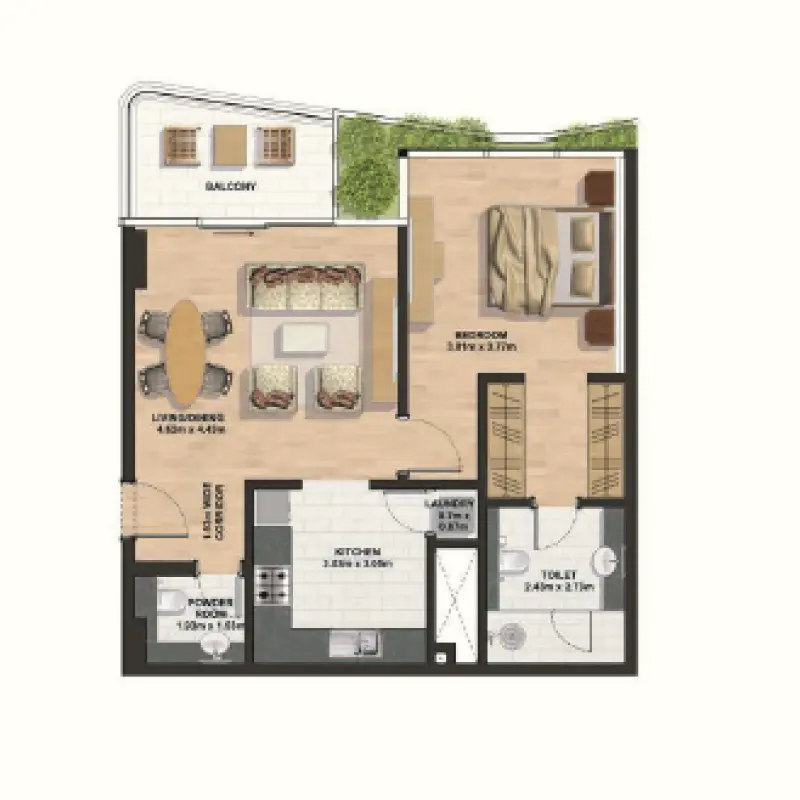 1 bedroom floor plan