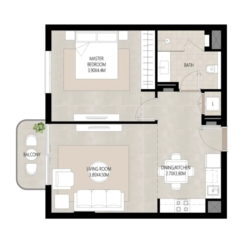 1 bedroom floor plan