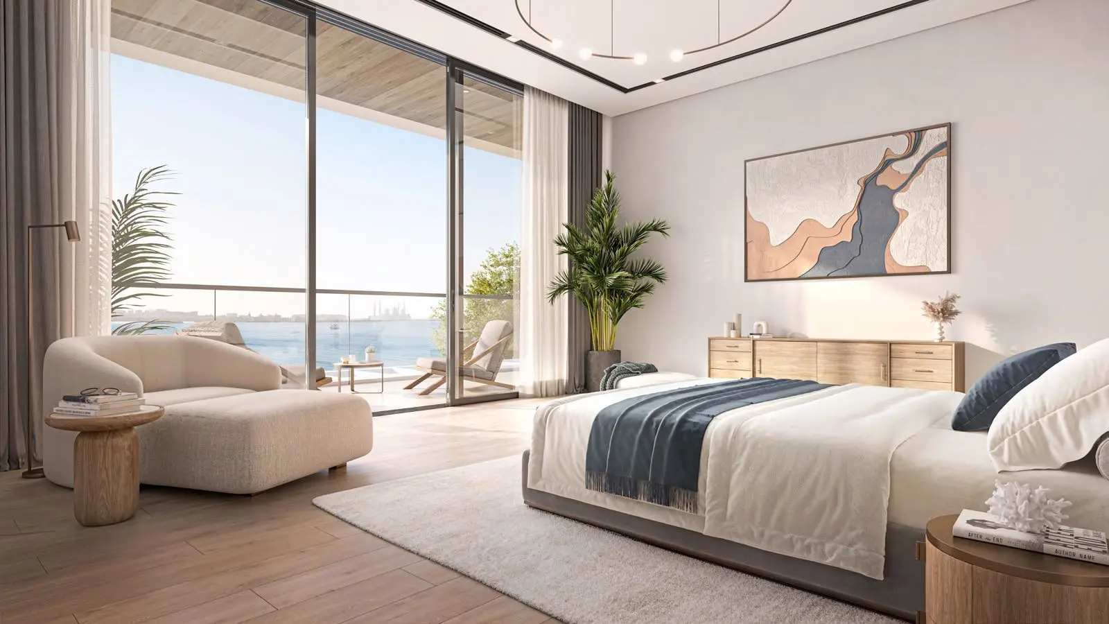Stylish bedroom corner in Bashayer Villas highlighting premium furniture styling, coastal tones, and upscale lifestyle..jpg
