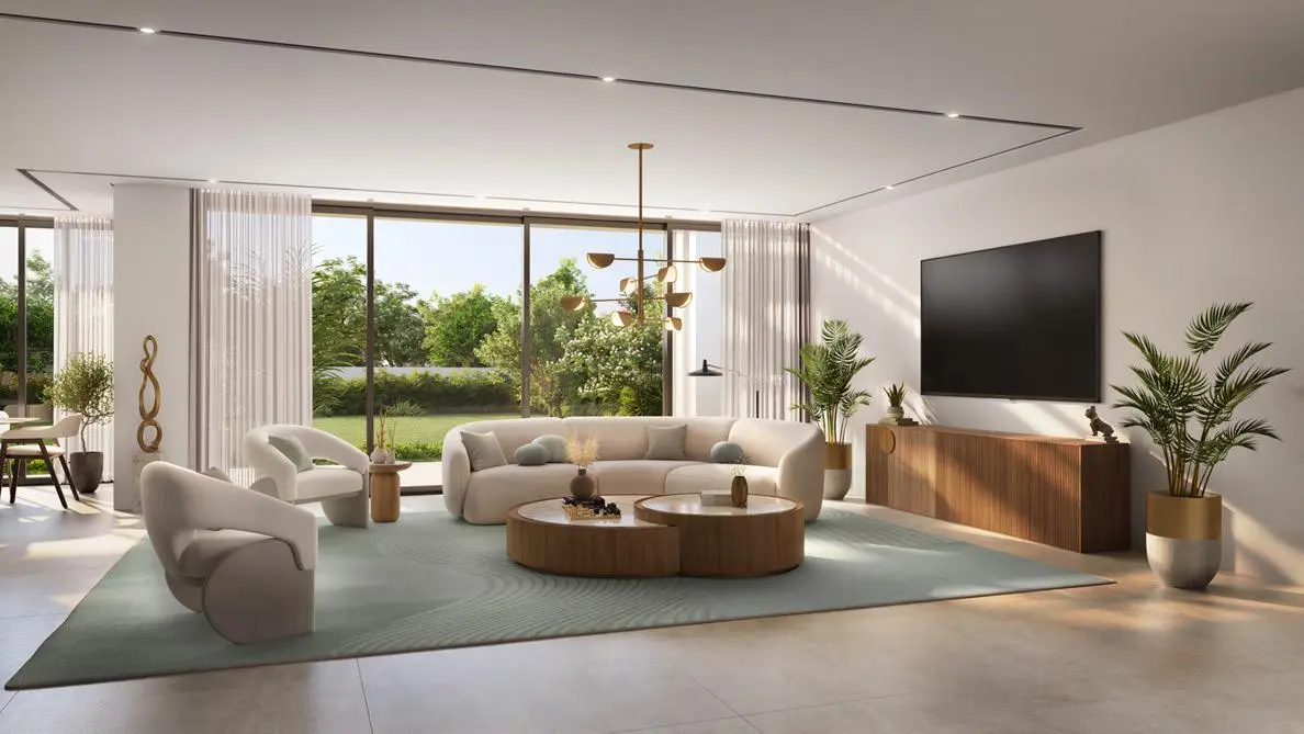 Spacious Bashayer Villas living room featuring modern interiors, large windows, and luxury family living in Hudayriyat Island..jpg