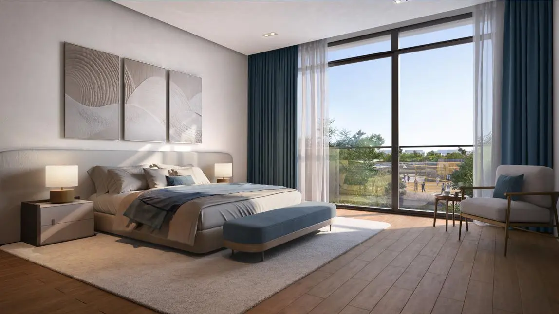 Spacious bedroom interior at Bashayer Villas featuring soft tones, clean lines, and luxury waterfront lifestyle appeal..jpg