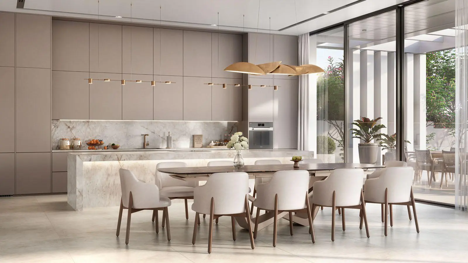 Elegant dining area in Bashayer Villas Abu Dhabi showcasing refined finishes and open-plan luxury residential design..jpg