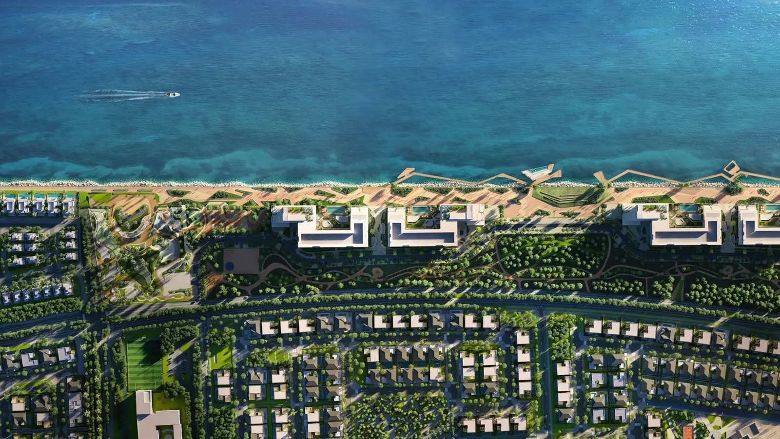 Evening view of Bashayer Residences community spaces highlighting luxury outdoor living and landscaped parks.jpg