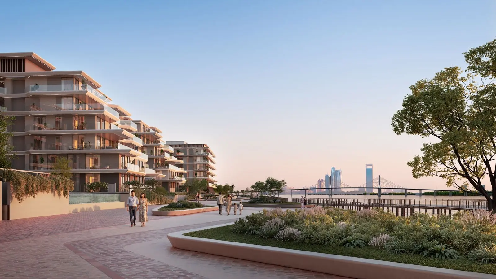 Vibrant community area with walking trails and greenery at Bashayer Residences, Abu Dhabi coastal luxury development.jpg