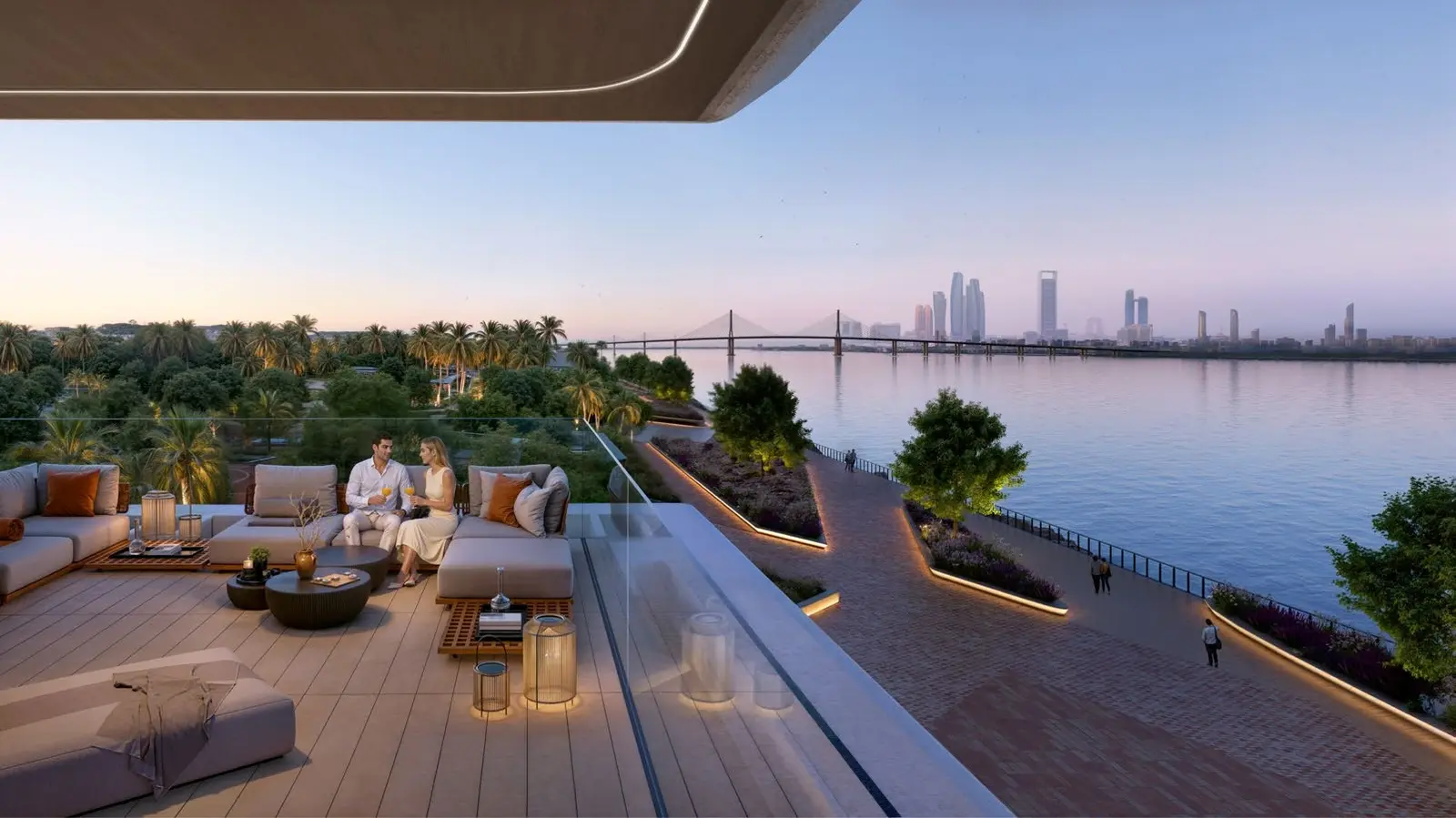 Modern architectural design of Bashayer Residences apartments with landscaped parks and waterfront pathways in Abu Dhabi.jpg