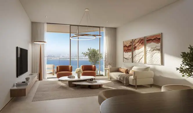 Contemporary living and lounge space in Bashayer Residences apartment featuring smart home functionality and high-end finishes.jpg