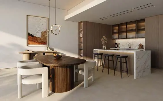 Designer kitchen in Bashayer Residences penthouse with stove, oven, fridgefreezer, and dishwasher included.jpg