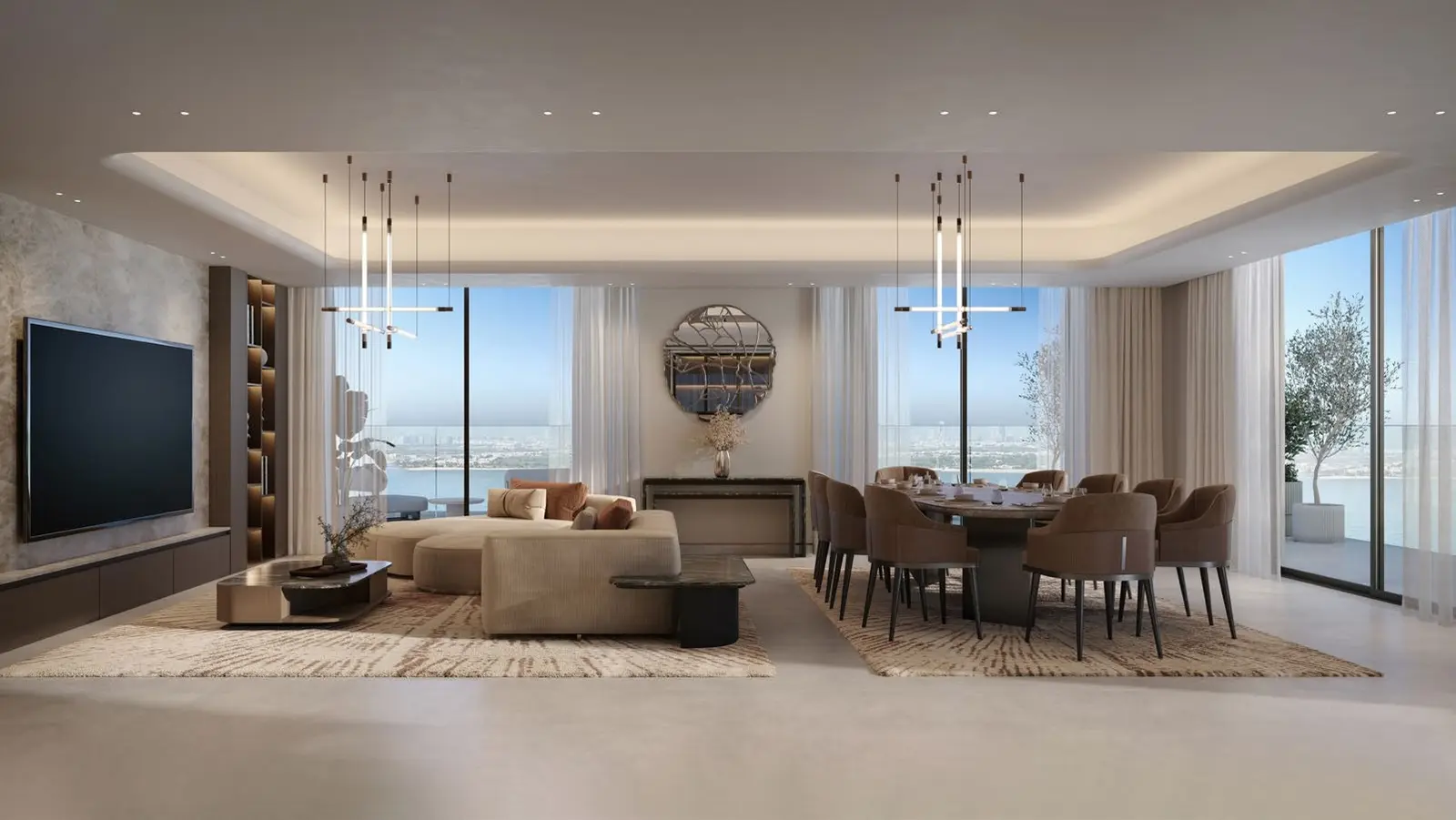 Bright dining area interior of Bashayer Residences 3-bedroom apartment, luxury waterfront real estate in Hudayriyat Island.jpg
