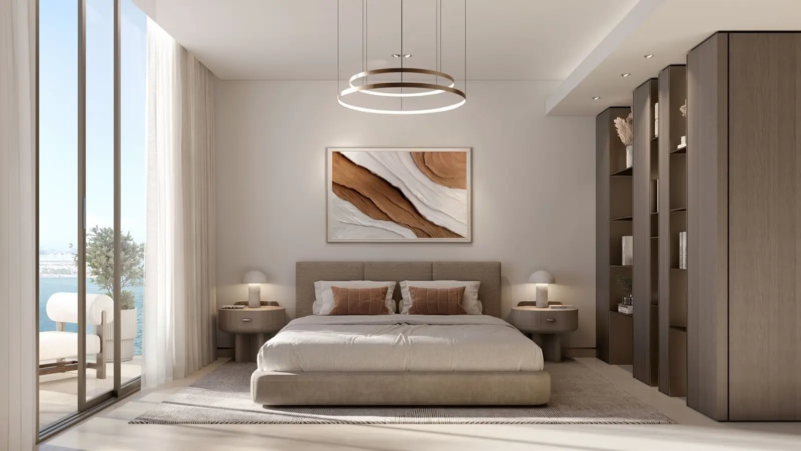 Elegant bedroom interior of Bashayer Residences penthouse with panoramic skyline views and premium fittings.jpg