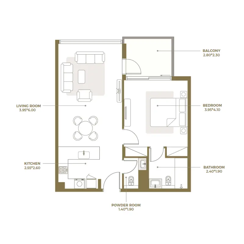 1 bedroom floor plan