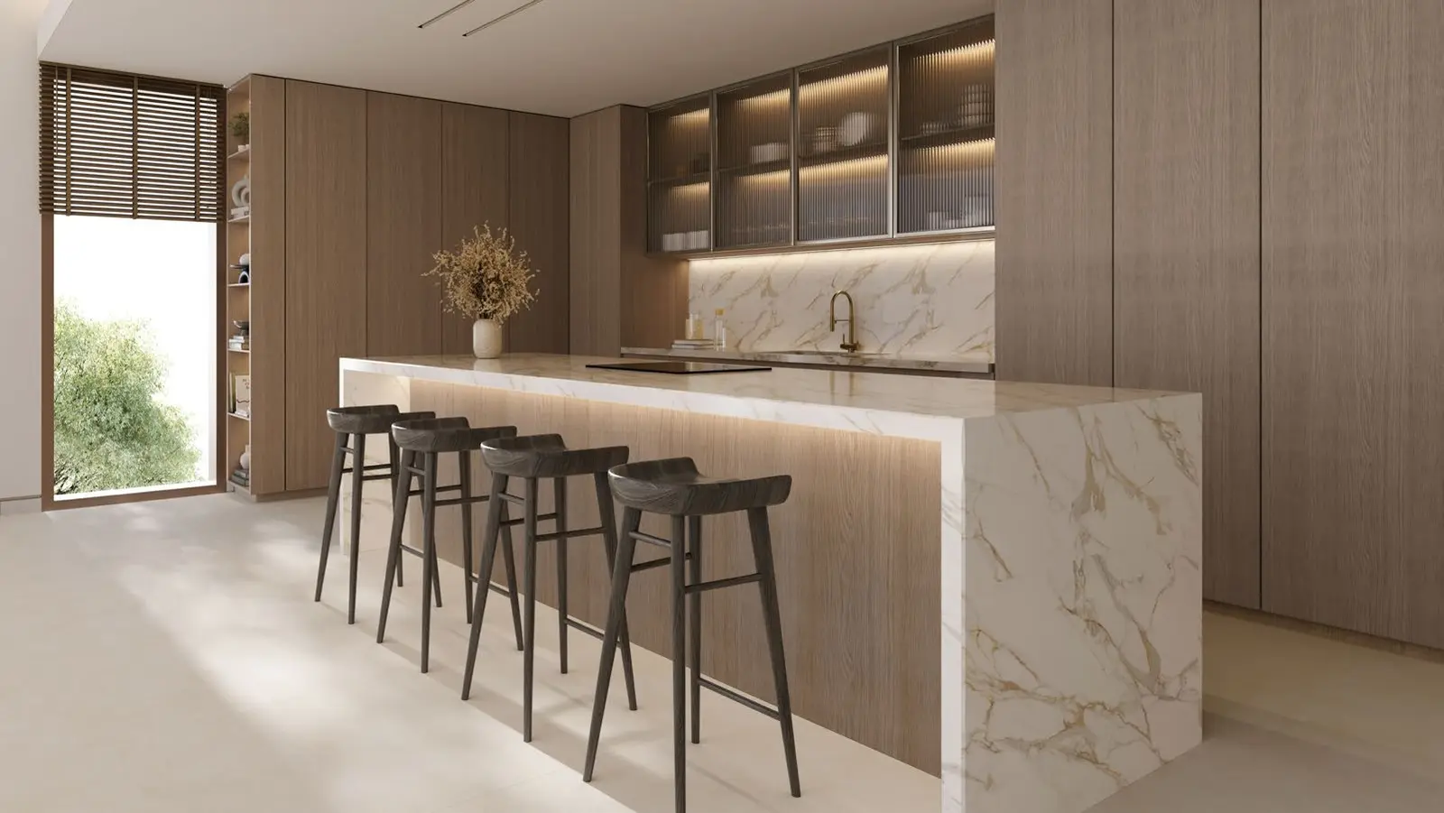 Open-plan kitchen with high-quality white goods in Bashayer Residences 2-bedroom apartment, Abu Dhabi luxury real estate.jpg