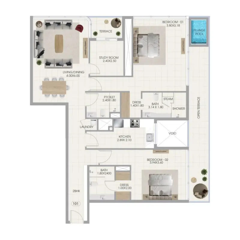 2 bedroom + pool