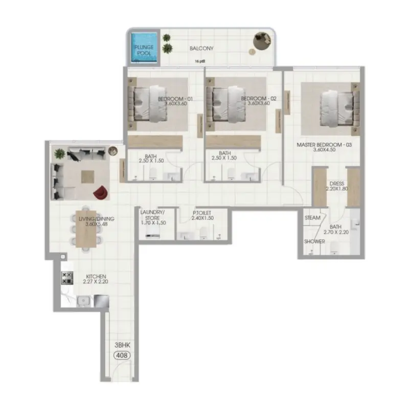 3 bedroom + pool