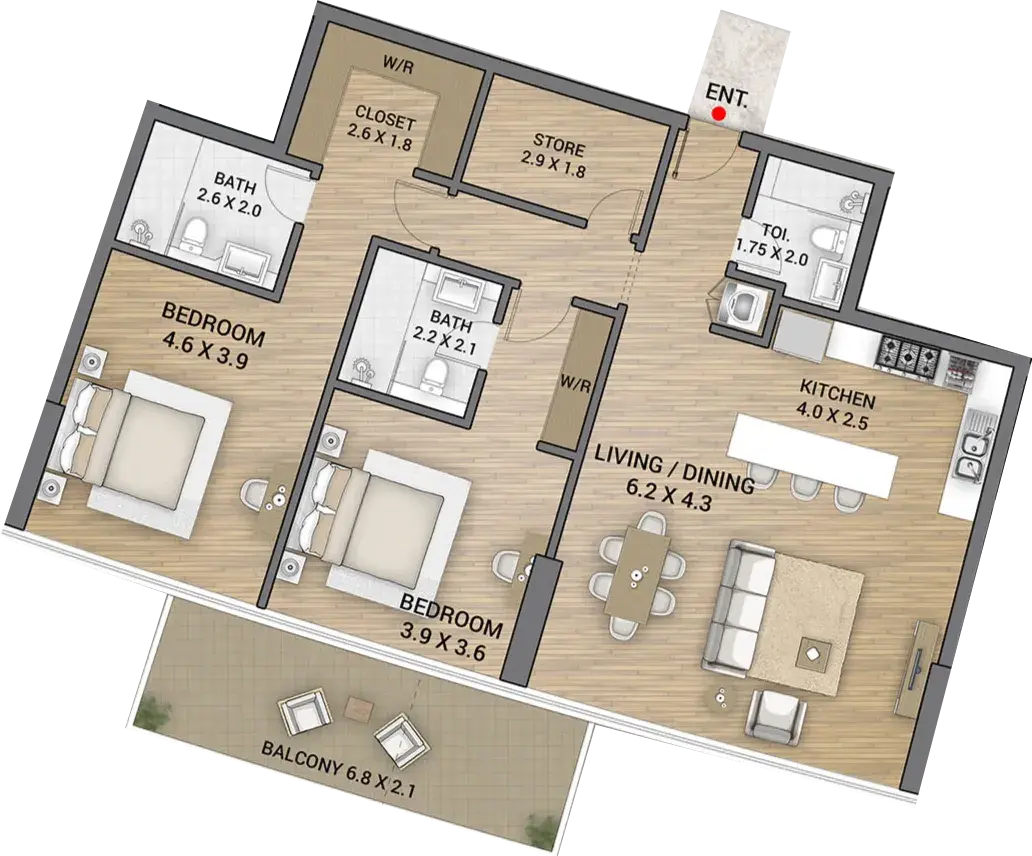 2 Bedrooms apartments - Ocean Tower