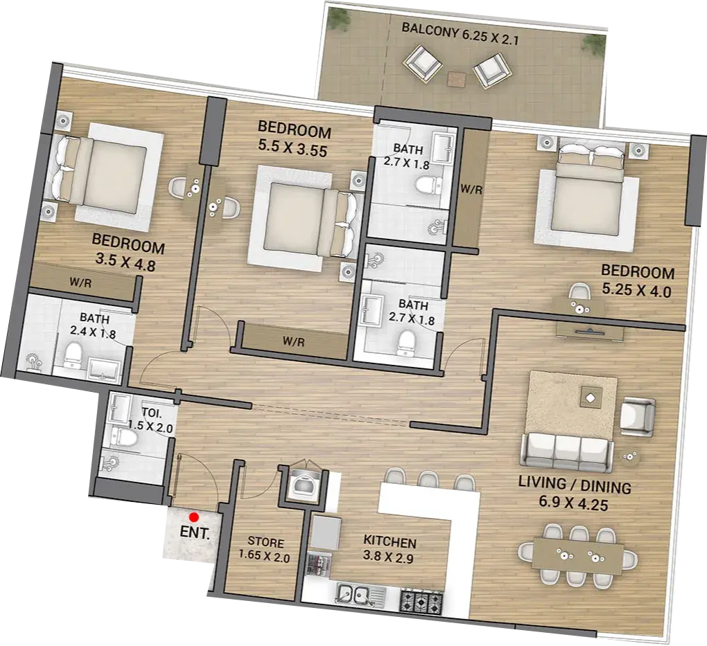 3 Bedrooms apartments - Ocean Tower