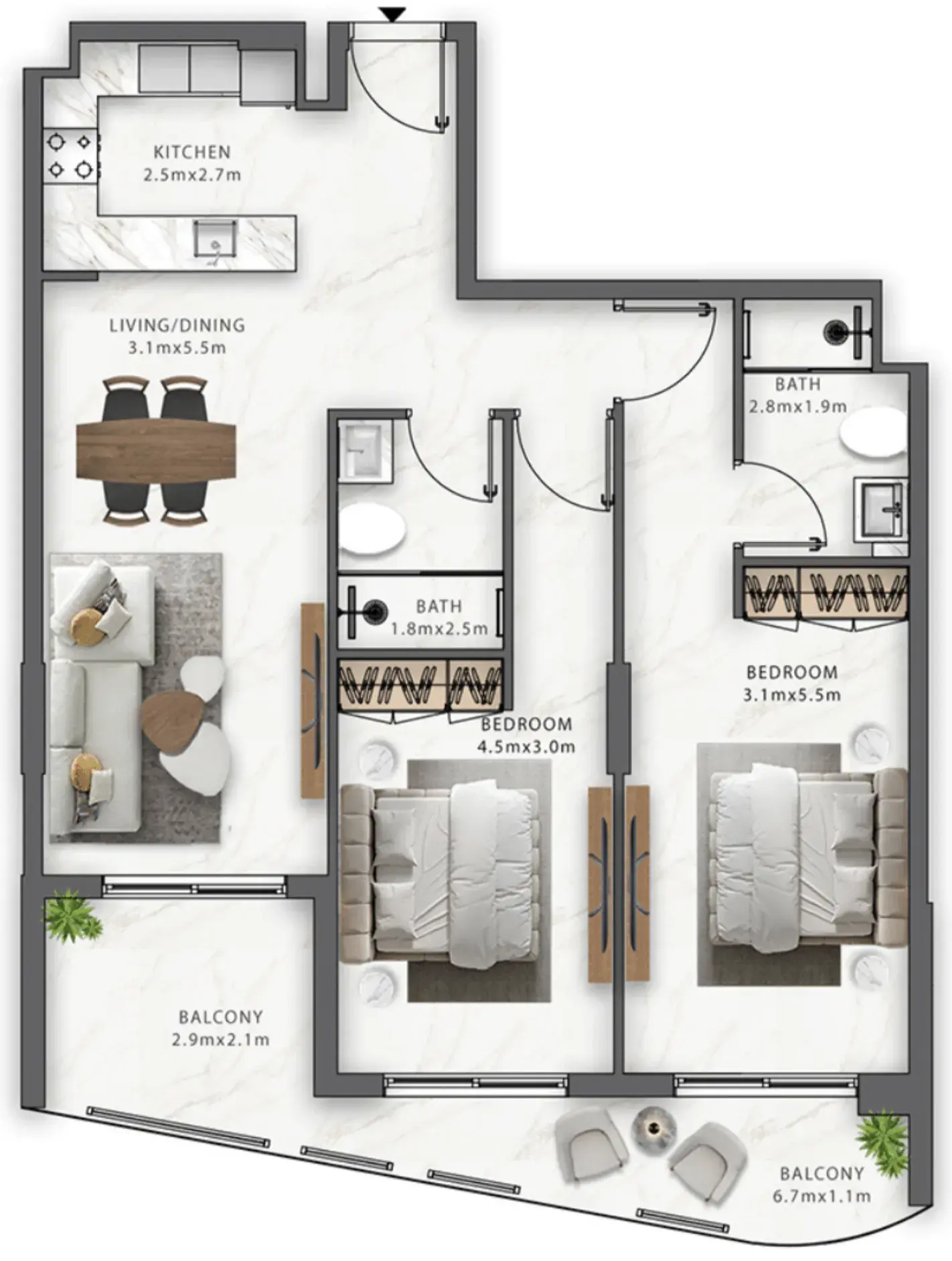 2 Bedrooms apartments - Trafford Residences