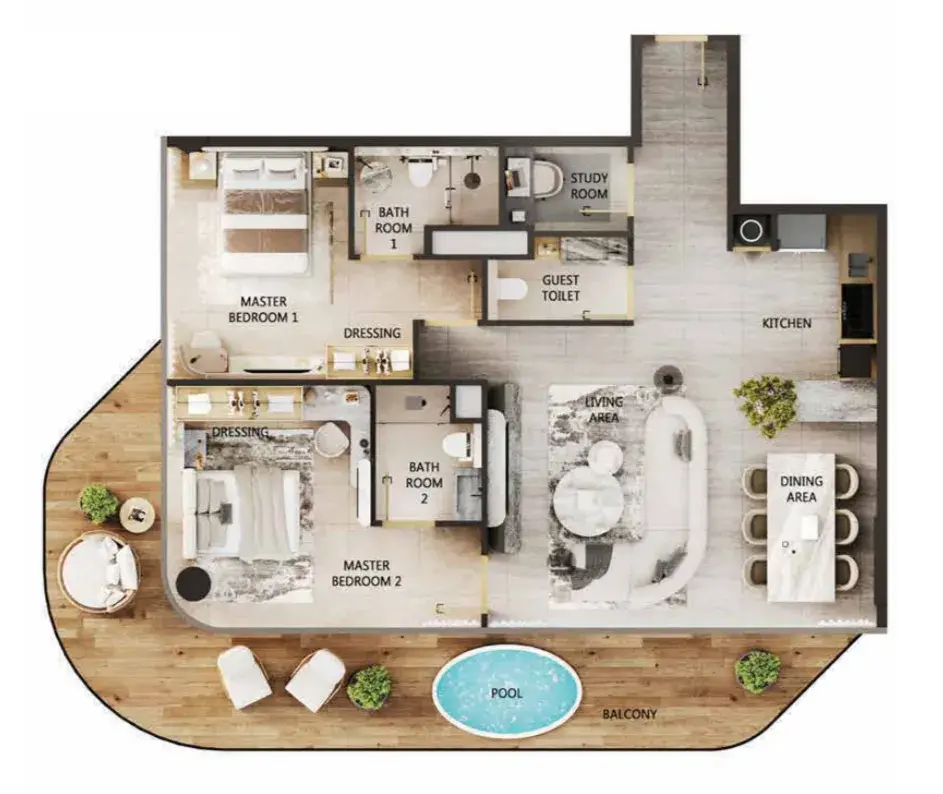 2 Bedrooms apartments - Arya Residences