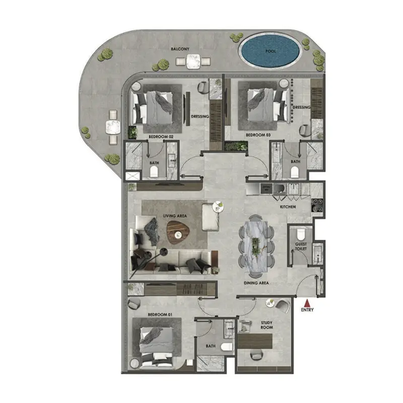 3 bedroom Apartments -  Arya Residences