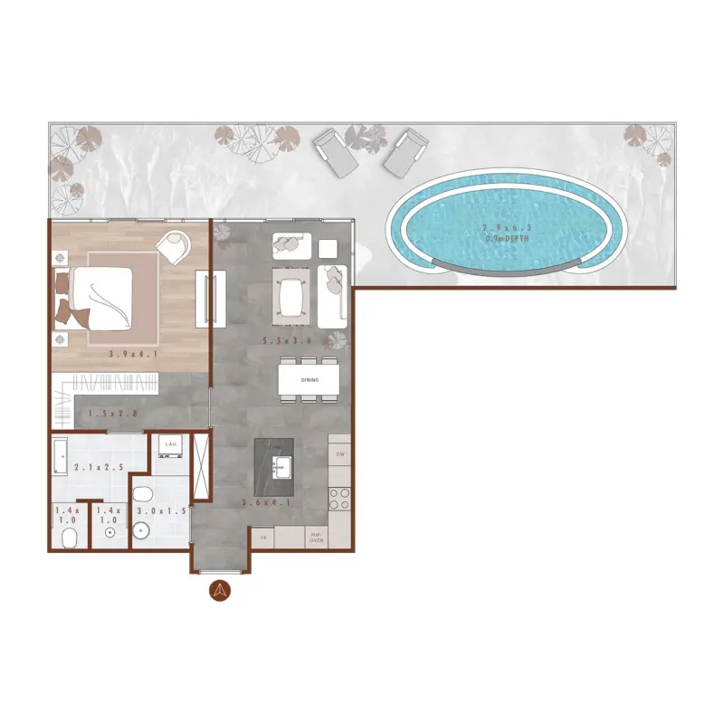 1 bedroom + pool