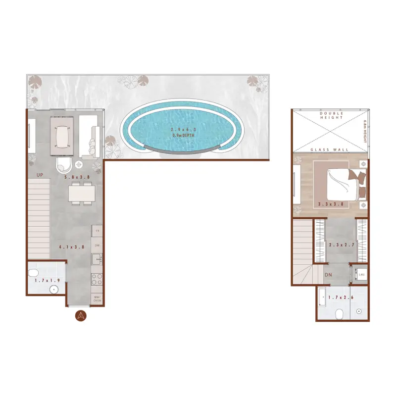 1 bedroom + pool