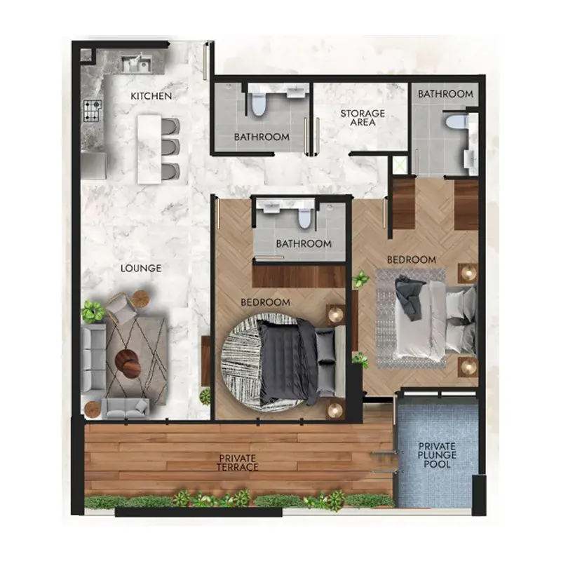 2 Bedrooms apartments - Lucky Royale Residence