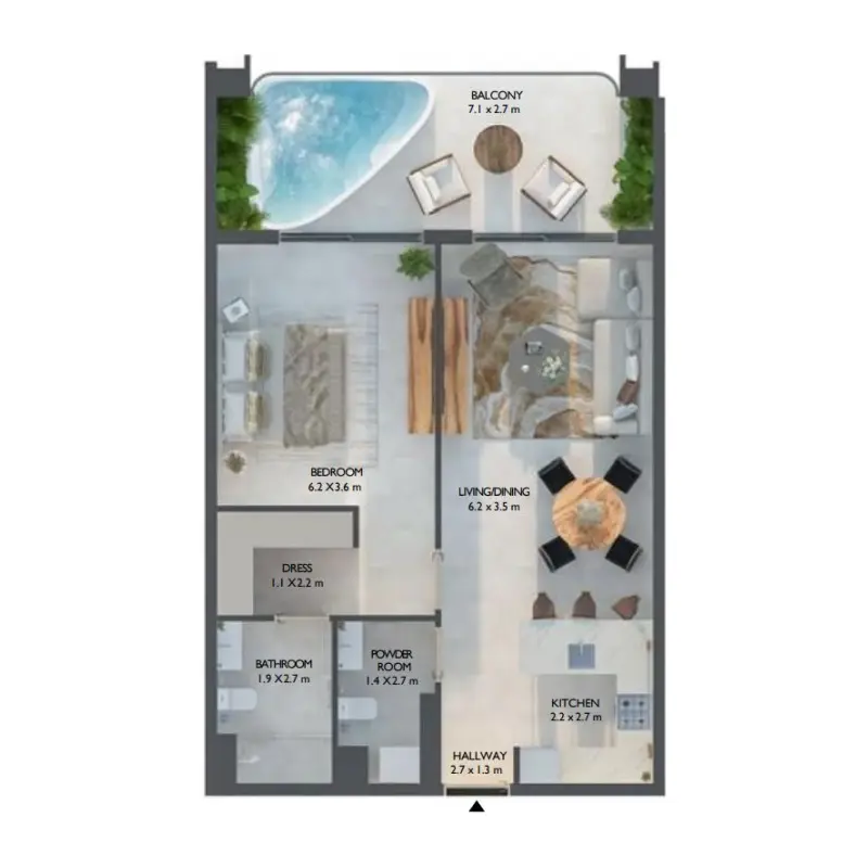 1 bedroom + pool