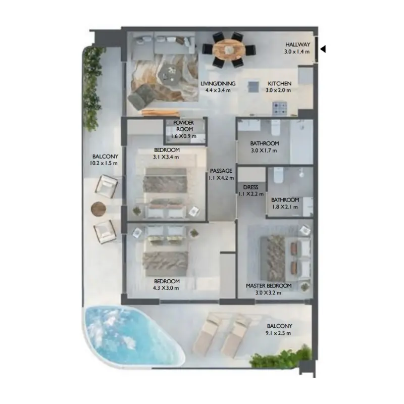 3 bedroom + pool